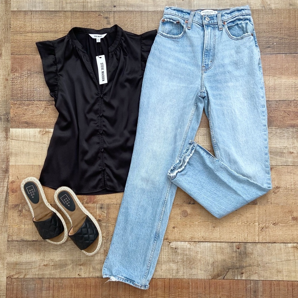 JEANS Straight Leg Abercrombie & Fitch Blue 90's Ultra Hi-Rise CURVE LOVE Jeans